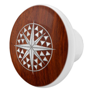 Bouton De Porte En Céramique Boussole de chrome sur la copie d'acajou nautique