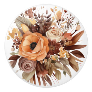 Bouton De Porte En Céramique Bouton en céramique fleurs marron Boho Gold