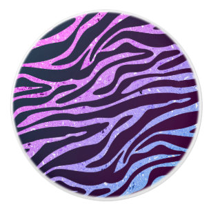 Bouton De Porte En Céramique Briller violet et imprimer zèbre