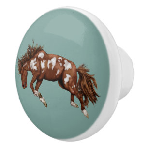Bouton De Porte En Céramique Bucking Bronco Western Art