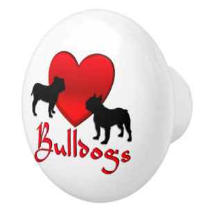 Bouton De Porte En Céramique Bulldogs de coeur