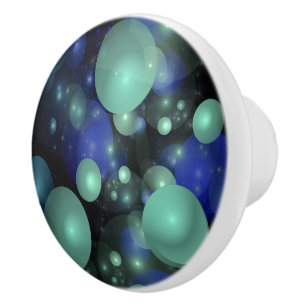 Bouton De Porte En Céramique Bulles bleues et vertes sur le noir