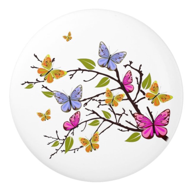 Bouton De Porte En Céramique  Butterfly drawer knobs ceramic (Devant)