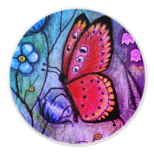 Bouton De Porte En Céramique "Butterfly Dream" Ceramic Knob