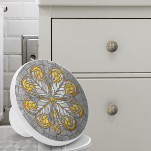 Bouton De Porte En Céramique Cabot à quatre feuilles - Mosaïque d'or et de perl