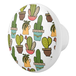 Bouton De Porte En Céramique Cactus et Succulents d'intérieur dans le motif de