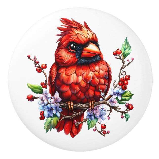 Bouton De Porte En Céramique Cardinal redbird (Devant)