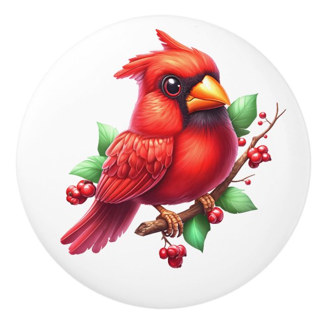 Bouton De Porte En Céramique Cardinal redbird (Devant)