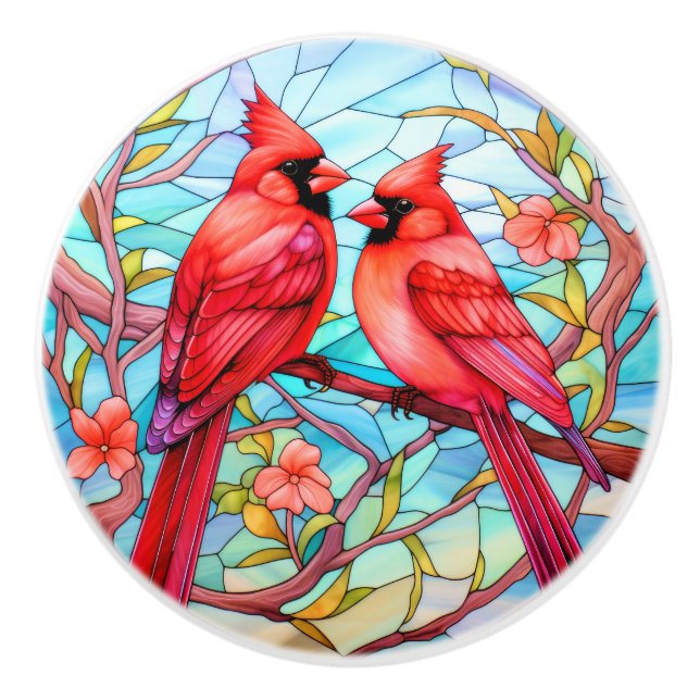 Bouton De Porte En Céramique Cardinal Redbird (Devant)