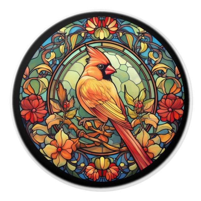 Bouton De Porte En Céramique Cardinal Redbird (Devant)
