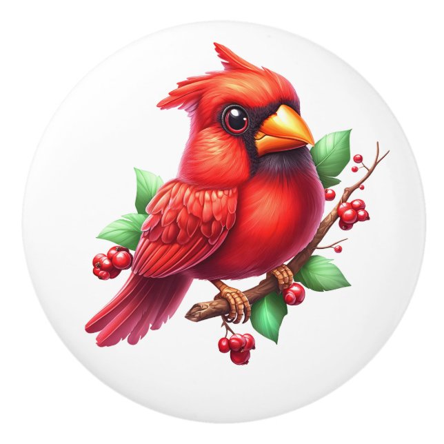 Bouton De Porte En Céramique Cardinal redbird (Devant)