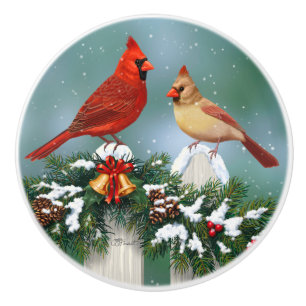 Bouton De Porte En Céramique Cardinaux de Noël & Garland