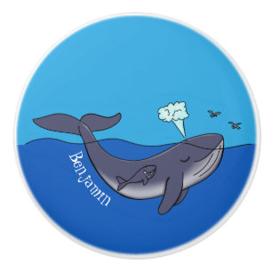Bouton De Porte En Céramique Caricature de baleine mignonne et de baleine de ve