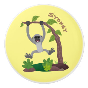 Bouton De Porte En Céramique Caricature de bande de gibbon joyeux
