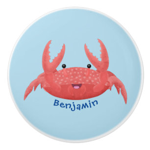 Bouton De Porte En Céramique Caricature de crabe rouge cuite