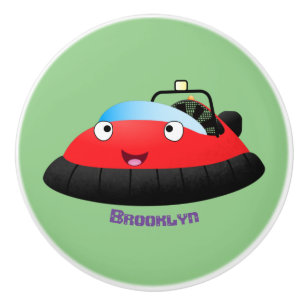 Bouton De Porte En Céramique Caricature d'hovercraft rouge joyeux
