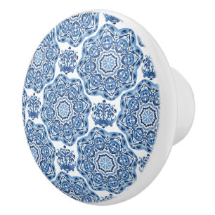 Bouton De Porte En Céramique Carreau d'impression bleu