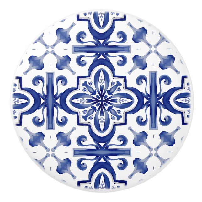 Bouton De Porte En Céramique Carreaux bleus, mosaïque, majolica, (Devant)