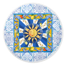 Carreaux bleus, soleil sicilien, mosaïque, majolic