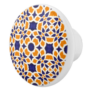 Bouton De Porte En Céramique Carrelage de style méditerranéen Motif jaune Bleu 