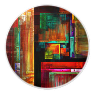 Bouton De Porte En Céramique Carrés colorés Motif d'art Abstrait moderne #04