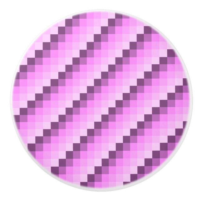 Bouton De Porte En Céramique Carrés rose et violet (Devant)