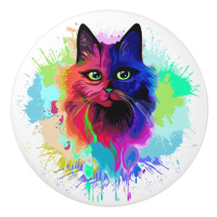 Bouton De Porte En Céramique Cat Trippy Psychedelic Pop Art