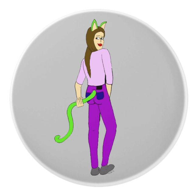 Bouton De Porte En Céramique catgirl (Devant)