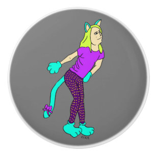 Bouton De Porte En Céramique catgirl
