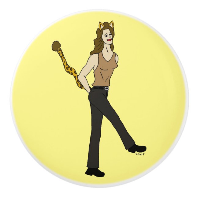 Bouton De Porte En Céramique catgirl ceramic knob (Devant)