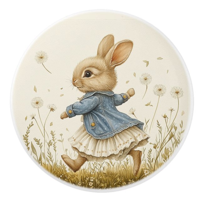 Bouton De Porte En Céramique Ceramic Drawer Pull - Running Free (Devant)