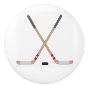 Bouton De Porte En Céramique Ceramic Knob with Hockey Sticks and Puck
