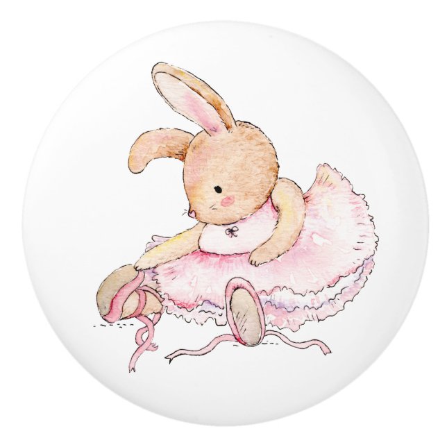 Bouton De Porte En Céramique Ceramic Knobs - Rabbit Ballerina en rose (Devant)