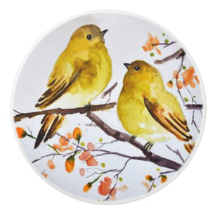 Bouton De Porte En Céramique Ceramic Knows - Deux Parulines Jaunes Américaines
