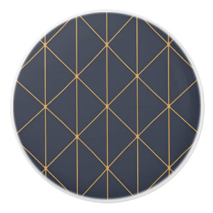 Bouton De Porte En Céramique Ceramic Knows - Géométrique Gold et Motif bleu
