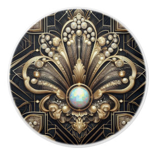 Bouton De Porte En Céramique Céramique Luxe Art Déco Noir et Or Faux Diamant