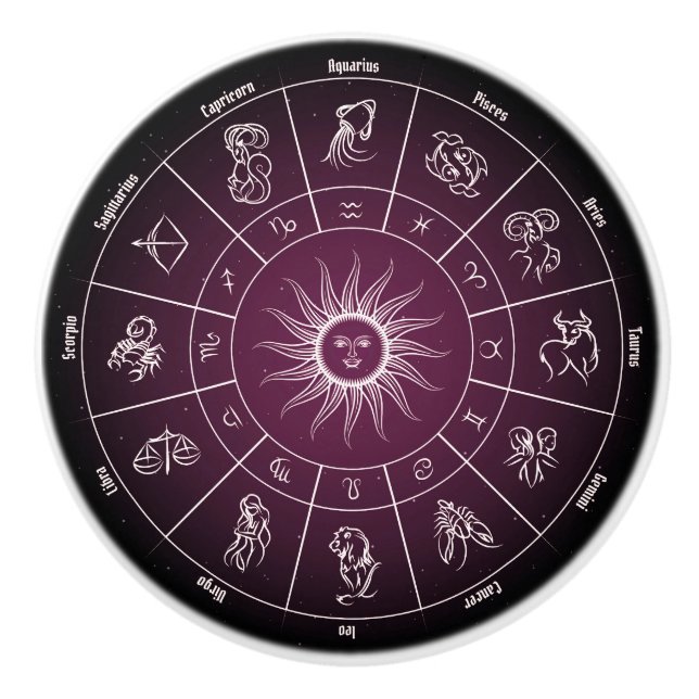 Bouton De Porte En Céramique cercle astrologique (Devant)