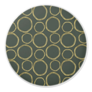 Bouton De Porte En Céramique Cercles d'or & Olive rustique Vert moderne Mood