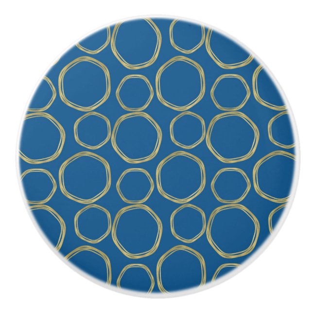 Bouton De Porte En Céramique Cercles dorés & Chic Moderne tendance bleu (Devant)