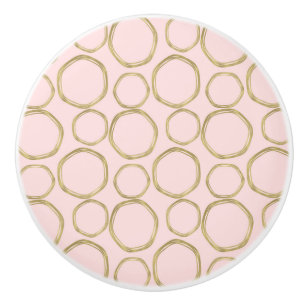 Bouton De Porte En Céramique Cercles Dorés & Rose Éclairci Moderne Tendance Mod