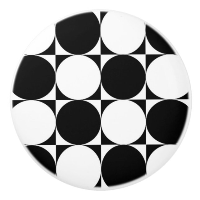 BOUTON DE PORTE EN CÉRAMIQUE CERCLES NOIRS ET BLANCS (Devant)