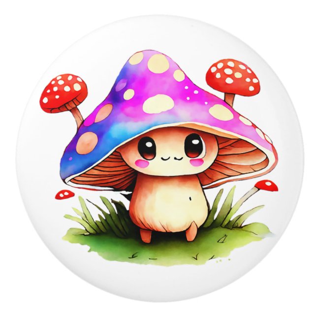 Bouton De Porte En Céramique Champignons mignons (Devant)