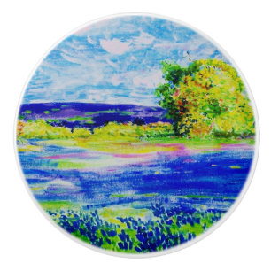 Bouton De Porte En Céramique champs de bleuet