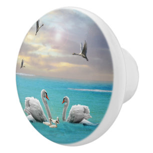 Bouton De Porte En Céramique Chanson Du Cygne Blanc,
