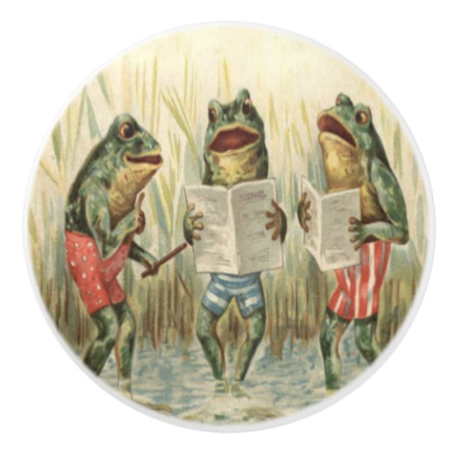 Bouton De Porte En Céramique Chanter des grenouilles (Devant)
