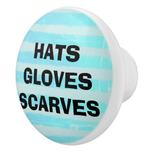 Bouton De Porte En Céramique Chapeaux Gants Écharpes Rayures Aquarelle Bleu de