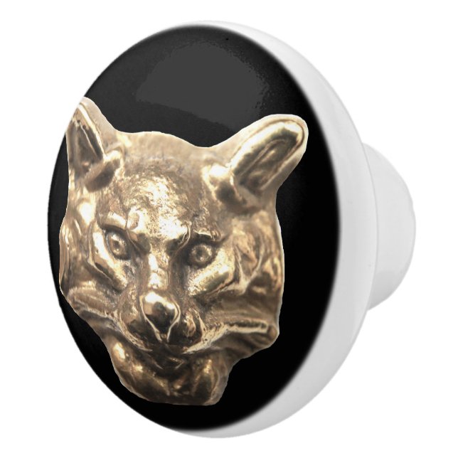 Bouton De Porte En Céramique Chat doré (Droite)