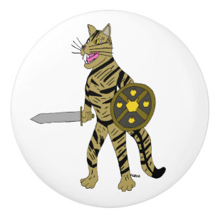 Bouton De Porte En Céramique Chat guerrier