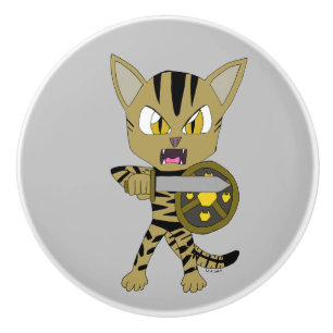 Bouton De Porte En Céramique Chat guerrier Chibi