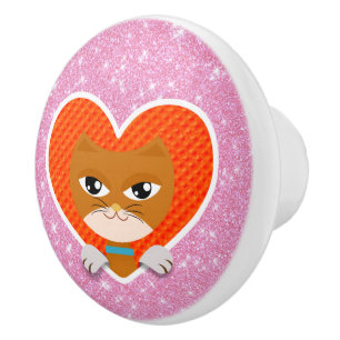 Bouton De Porte En Céramique Chat Love